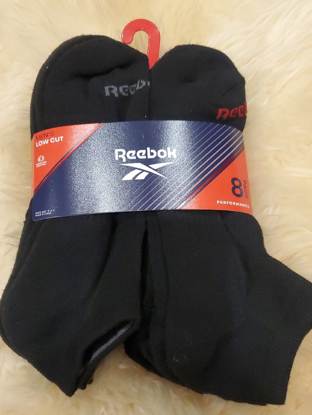 Reebok Men's Low-Cut Athletic Socks - Black with Red Logo (8 Pack)